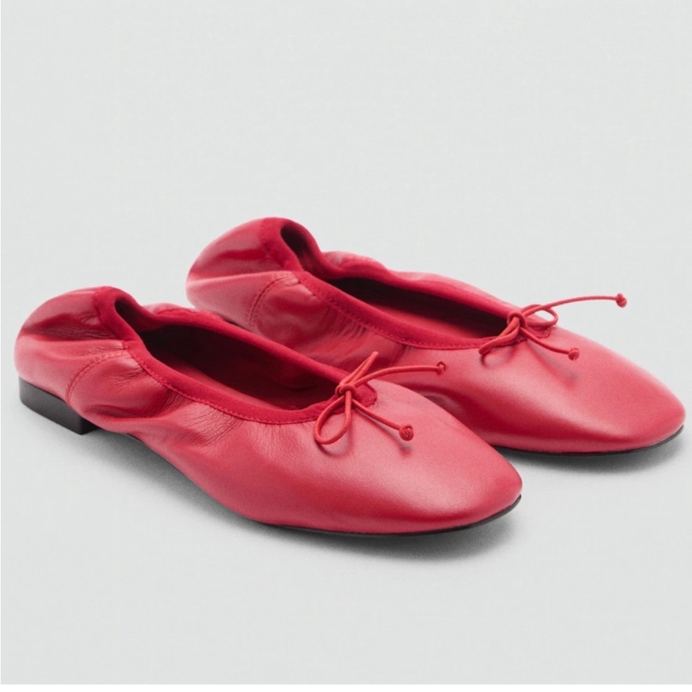 MANGO Leather Ballet Flats With Bow 39